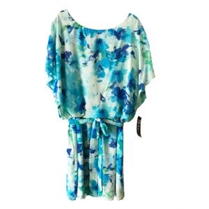 NWT S. L. Fashion Aqua Blouson Dress Size 14